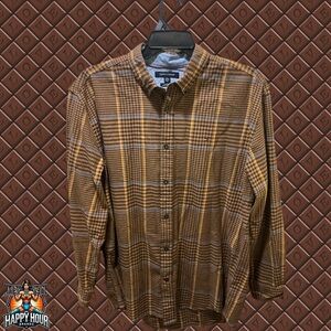 Tommy Hilfiger Classic Fit LS Button Down Plaid Shirt Men's Brown XL